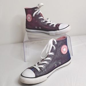 Converse Chuck Taylor High Top Purple And Pink Shoes With Glitter Size 5 Junior